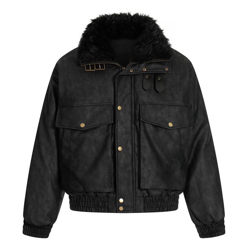 Kisko Winter American-Style Thickened Stand-Up Collar Leather Buckle Suede Jacket for Men and Women, Trendy Brand Design, Warm Cotton Coat