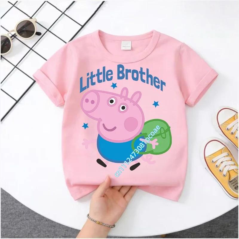 Peppa Pig children's Polyester short-sleeved boys' sports shirt and girls' casual top, 2026 summer T-shirt with cartoon print
