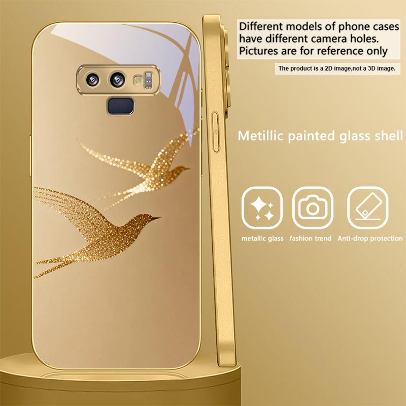 golden flying bird For Samsung A 01 52S A04 A05S A10 A12 A13 22 23 24 36 42 M02 Note 10 20Ultra 8 9 Golden glass phone case