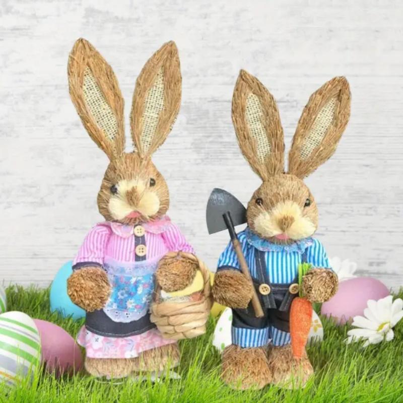 1/2/4PCS 35cm Straw Bunny Doll Vintage Style Bunny Doll Easter Home Decoration Wedding Window Shooting Props Gift for Friends
