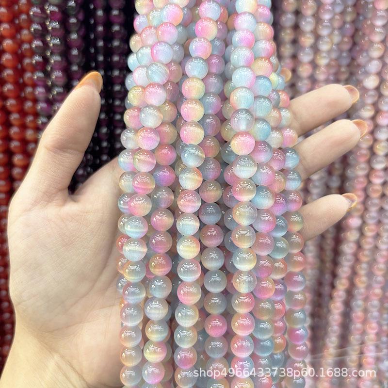 Senyi Gradient Two-Color Cat's Eye Stone Round Beads for DIY Bracelet Jewelry Accessories.