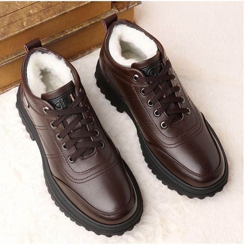 Cotton Shoes High-top Plus Velvet Thickened Warm Men's Shoes Fur-in-one Snow Boots All-match Casual Leather Shoes