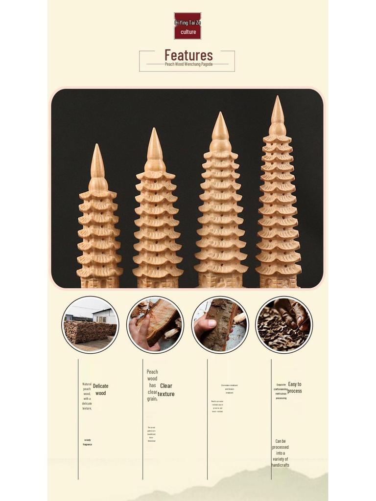 Pagoda di Wenchang in Legno di Pesco Ornamento da Scrivania - Squisito Regalo Culturale