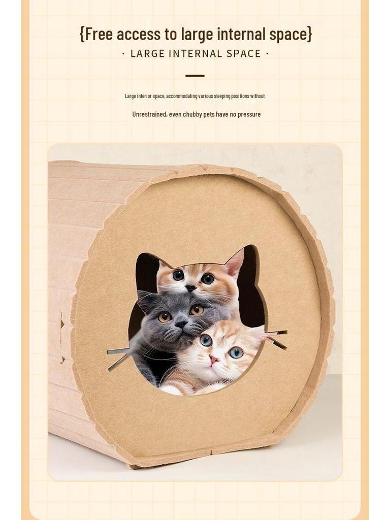Wear-Resistant Foldable Stump Cat Bed & Claw Tunnel - Non-Stick Hair, Multifunctional Semi-Enclosed Hiding Spot
