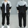 Boys Spring and Autumn Sports Suit Middle and Large Children Hooded Long-sleeved Jacket + Casual Pants Two-piece Set