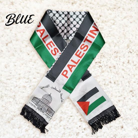 Palestine Neck Wrap Nation Flag Print Scarf Fringed Satin Color Matching Unisex Patriotism Smooth Custom National Day Party Parade