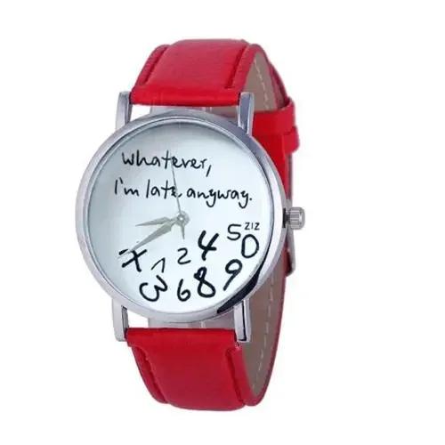 Women Whatever Im Late Anyway Letter Round Dial Faux Leather Strap Quartz Watch Fashion Letters Numbers Adjustable Women's Watch