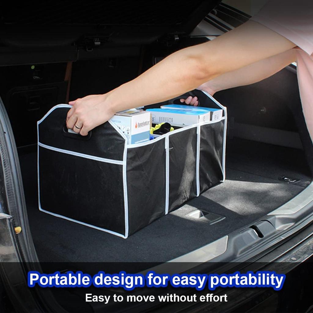 Car Trunk Organizer, Portable Foldable Waterproof Auto Storage Bag With 3 Compartments, Collapsible Cargo Trunk Groceries Organizer, Car Accessories