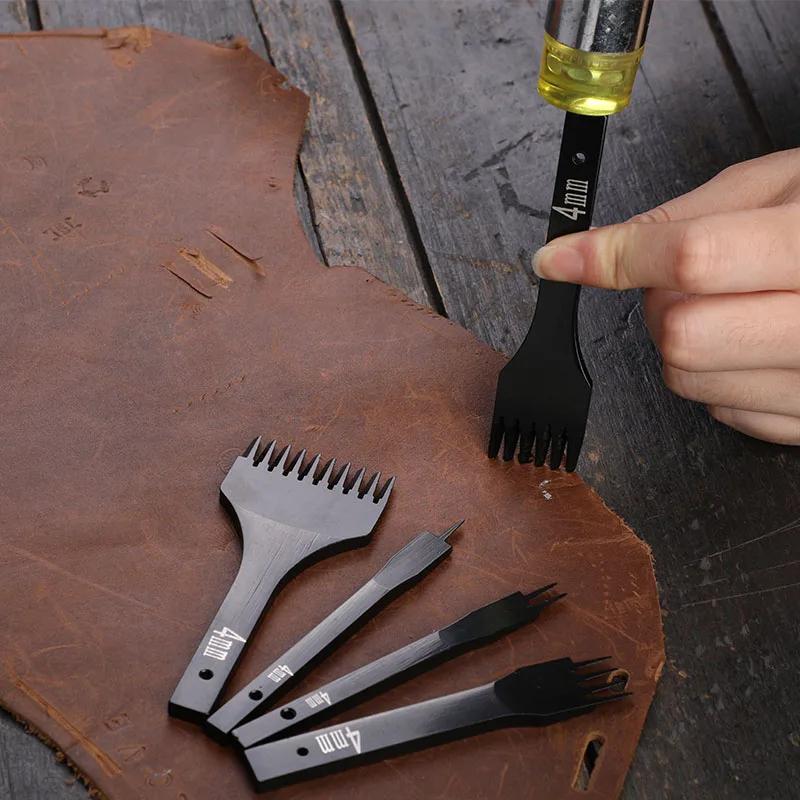 Fenrry 4mm 1/2/4/6 instrument de cusătură cusătură perforatoare din piele Instrument de perforare spațiere Daltă din piele pentru cusut manual DIY