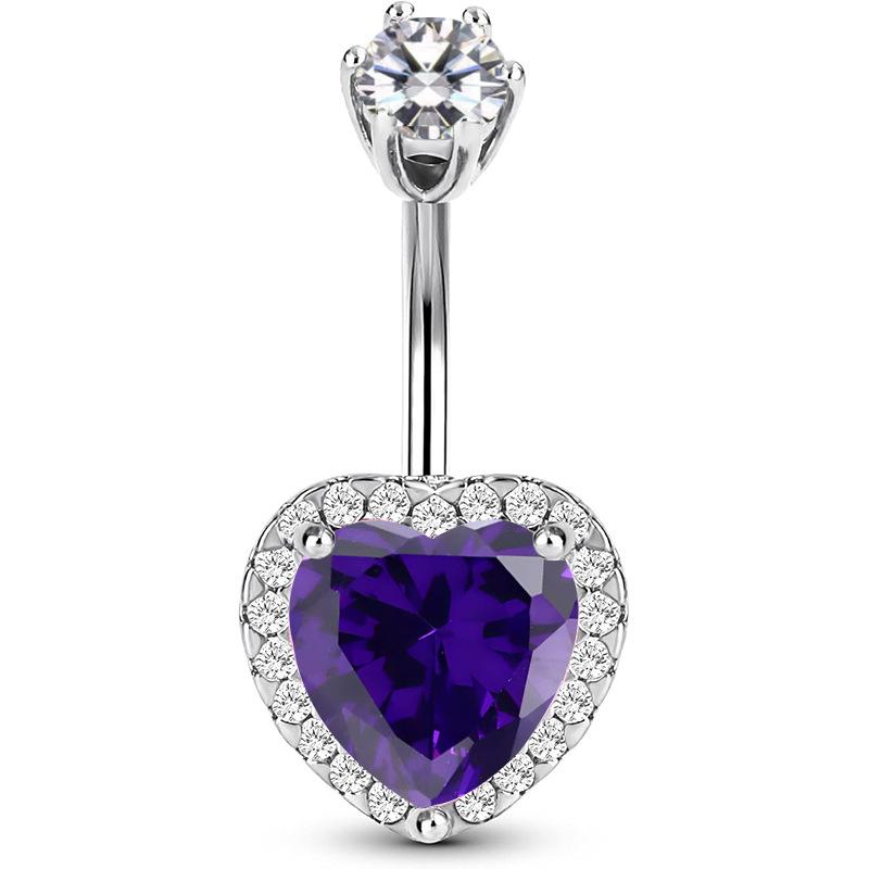 Fashion Zircon Belly Button Rings Stainless Steel Heart Navel Piercing Barbell Shiny Crystal Belly Rings For Women Body Jewelry