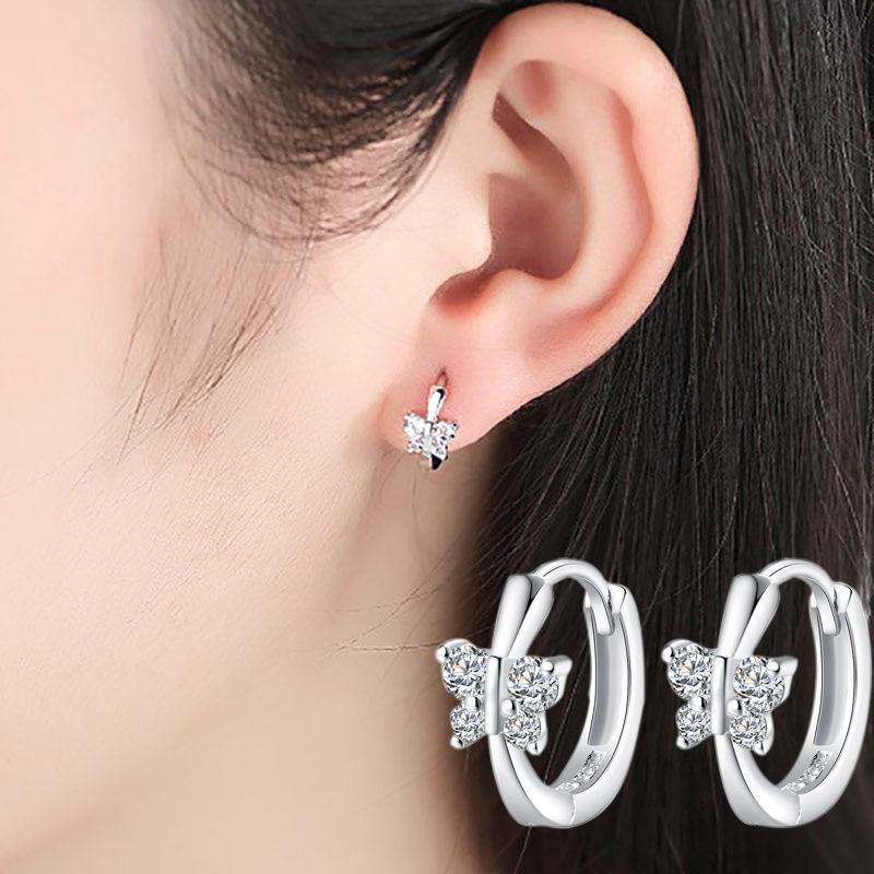 925 Sterling Silver Zircon Buckle Earrings For Women Fashion Exquisite Student Girlfriend Jewelry Accessories Party Gift