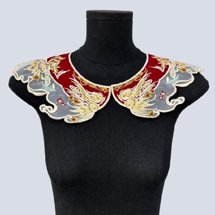 Floral Laple Shawl for Lady Girl Shawl Collar Pearls Studded Embroidered Collar