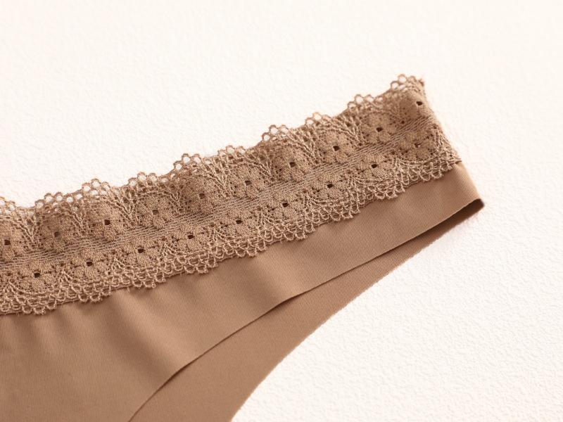 Women's Sexy Traceless T-Back Thongs Panties Seamless Solid Color Lace Trim Cozy Underwear Female Low Waist G-String Lingerie