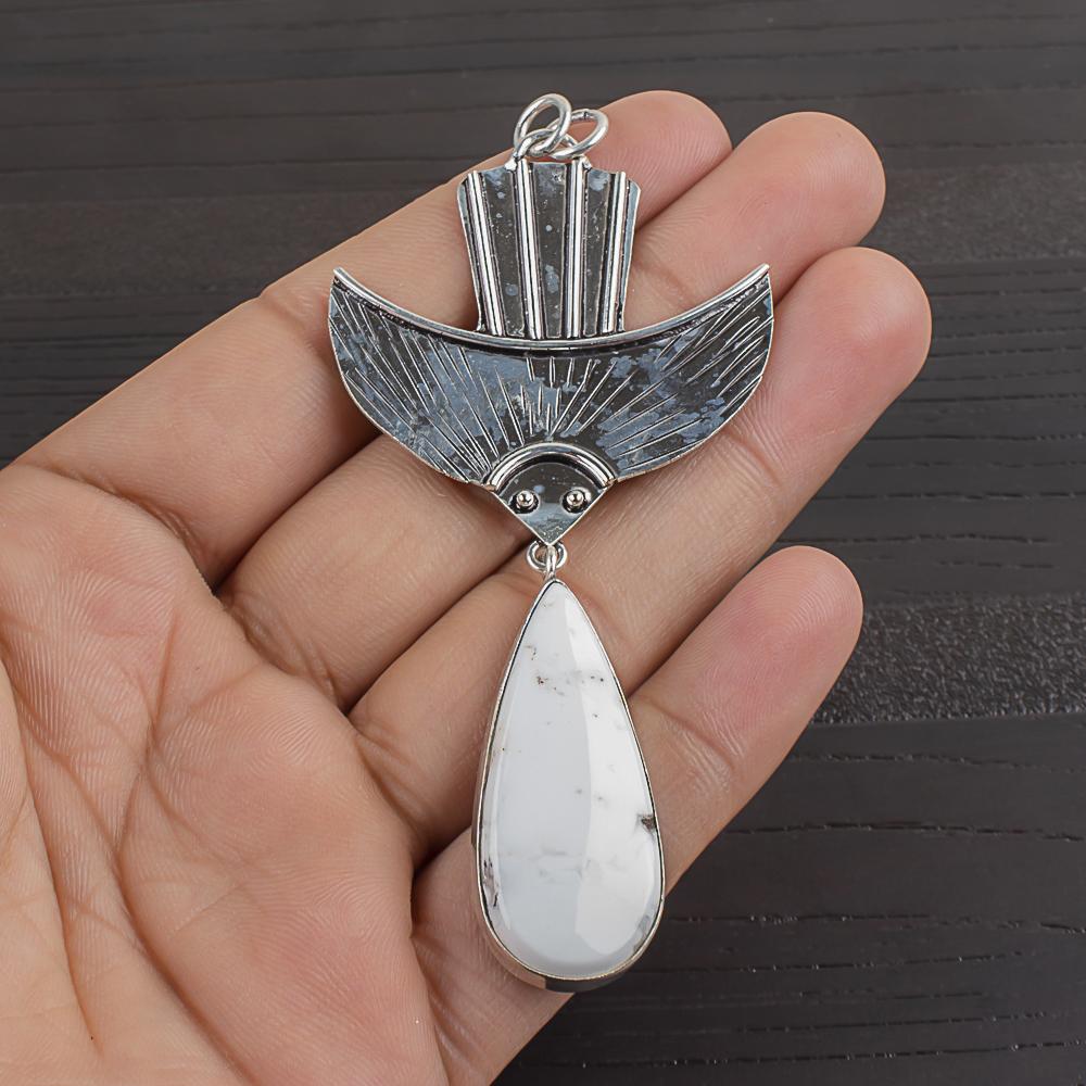 Natural White Howlite Gemstone 925 Sterling Silver Jewelry  Pendant 3.38  AJP-2082