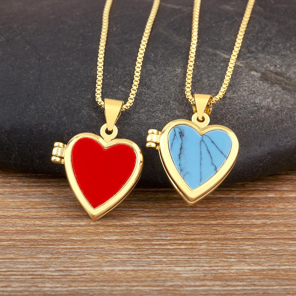 Nidin New Creative Design Love Heart Shape Flip Pendant Necklace For Women Men Family Photos Souvenir Jewelry Accessories Gifts