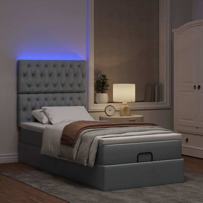 VidaXL Cadre de lit ottoman et matelas gris clair 90x190 cm tissu, cadre de lit, cadre de lit rembourré 3314051