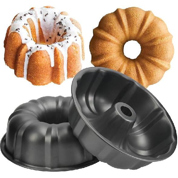 OAMCEG 9,5 дюймов Форма для кекса Bundt с антипригарным покрытием - 2 шт. Форма Bundt для выпечки, 12 ячеек Форма для кекса Bundt Pound Cake, Прочная углеродистая сталь, Форма для кекса Buntelet, 2 чёрный