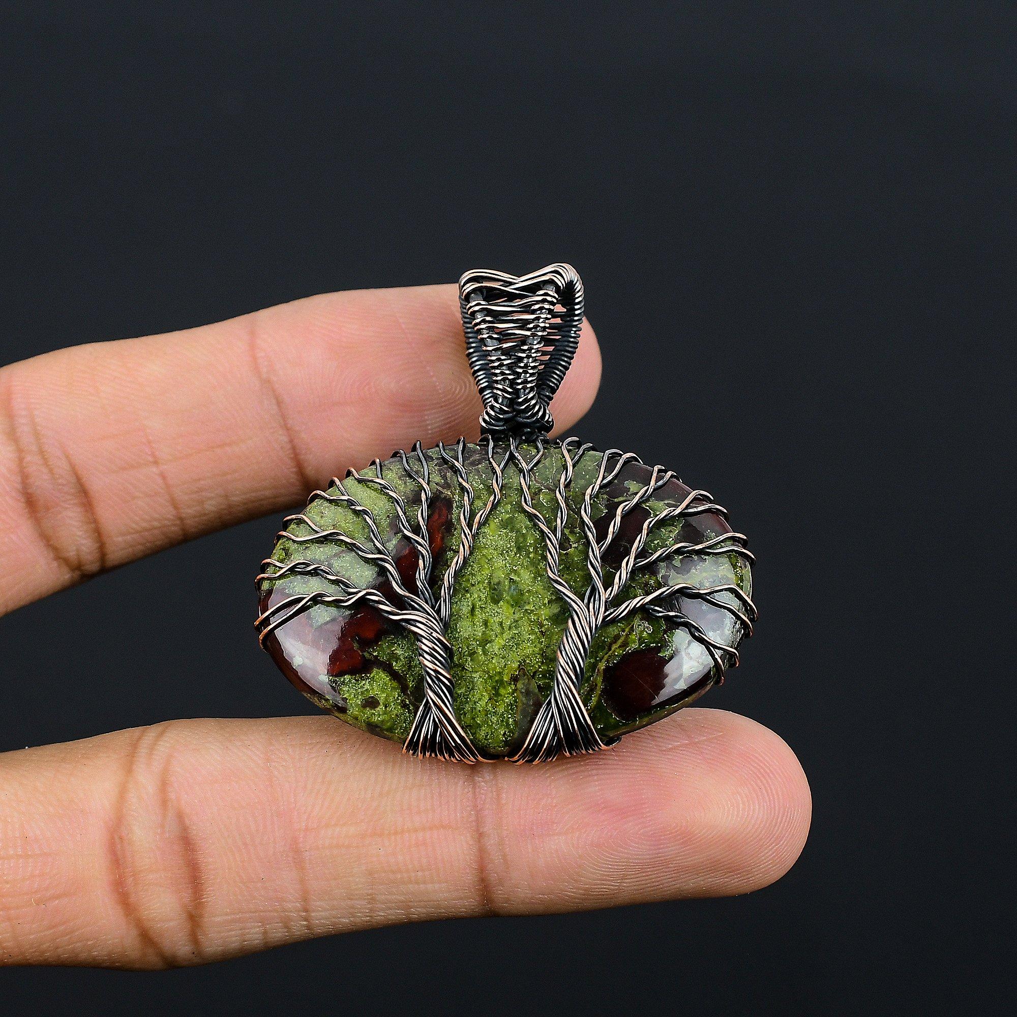 

Dragon Blood Stone Pendant, Handmade Gemstone 999 Copper Wire Wrap Pendant Antique Jewelry, For Gift Copper Jewelry 2.55 Inches