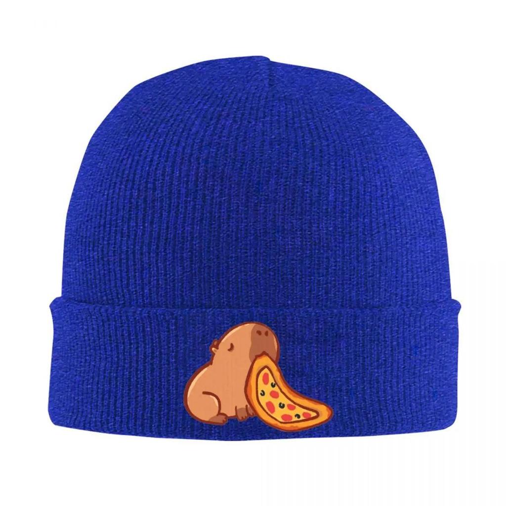 1pc Anime Capybara Eating Pizza Beanie Hat Acrylic Knit Fabric, Lightweight, Stretchable, Toggle Closure, Hand Washable