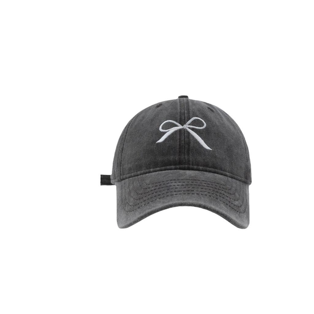 Bow Embroidered Baseball Cap for Women In Spring New Washing Old American Retro Wide Brimmed Face Cap Student