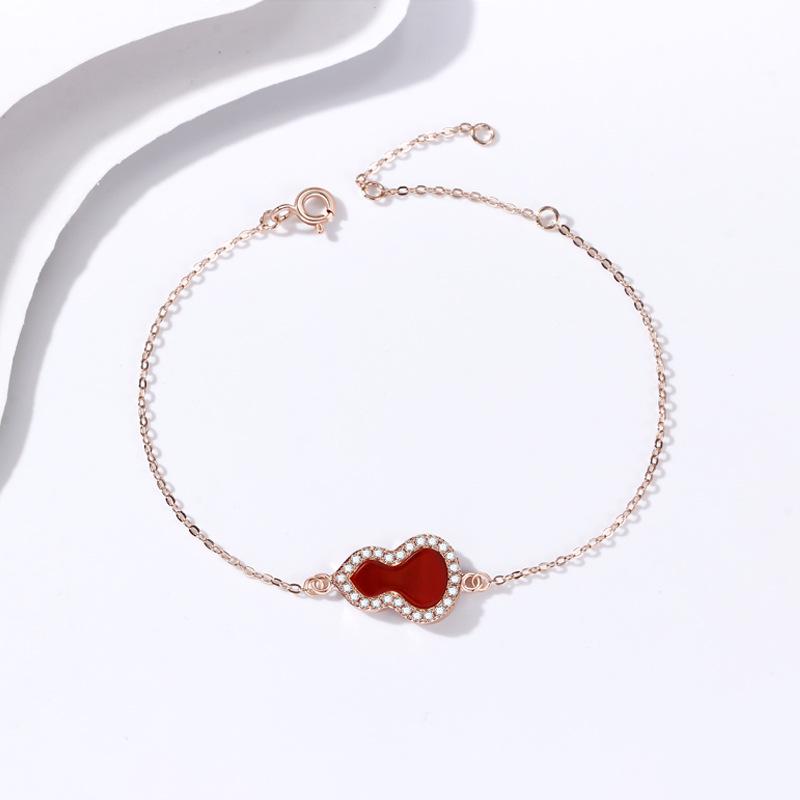 S925 Sterling Silver Gourd Bracelet with Red Agate - Chinese Zodiac Fortune & Prosperity Gift for Women. 925 Silver розового золота