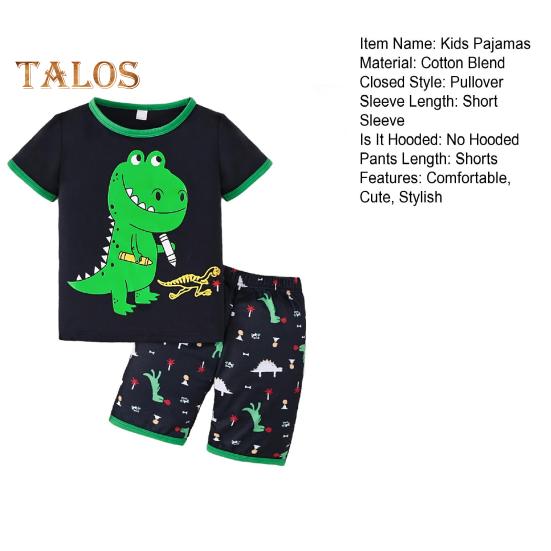 Toddler Boy Clothes Shorts Set Green Dinosaur Print Pajamas Cotton Crewneck Tees Shorts Set Summer Casual Outfit