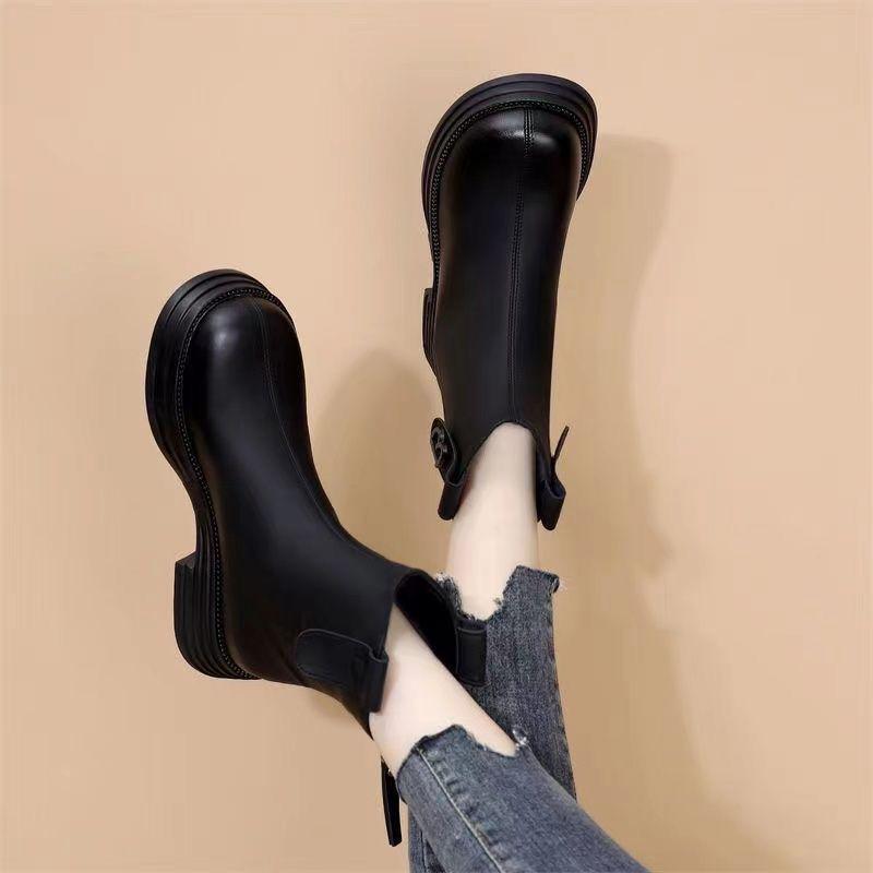 Soft Leather Chelsea Ankle Boots - Autumn 2025, Thick Sole, British Style, Women's Slimming Default Design