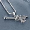 Hip Hop Rock Skeleton Men Guitar Instrument Pendant Necklace Retro Punk Copper Color Stainless Steel Chain Neck Jewelry Gifts