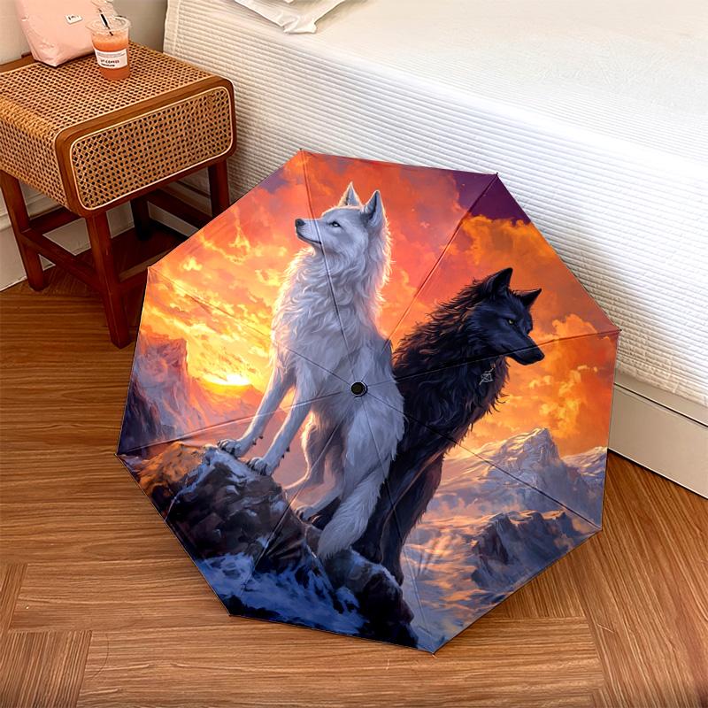 1 PC Automatic Folding Umbrella - Wolves Pattern, Portable & Foldable Design with 8 Ribs, Christmas Birthday Gifts