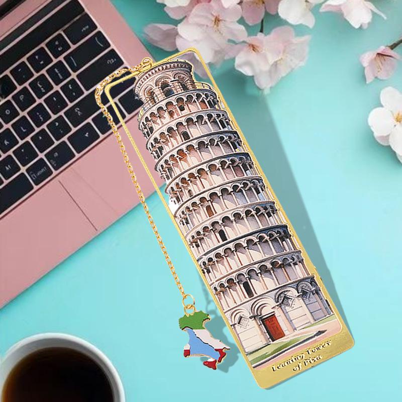 Creative Metal Bookmarks World Classic Architecture Famous Travel Attractions Reading Book Clip With Country Map Tassel Pendant