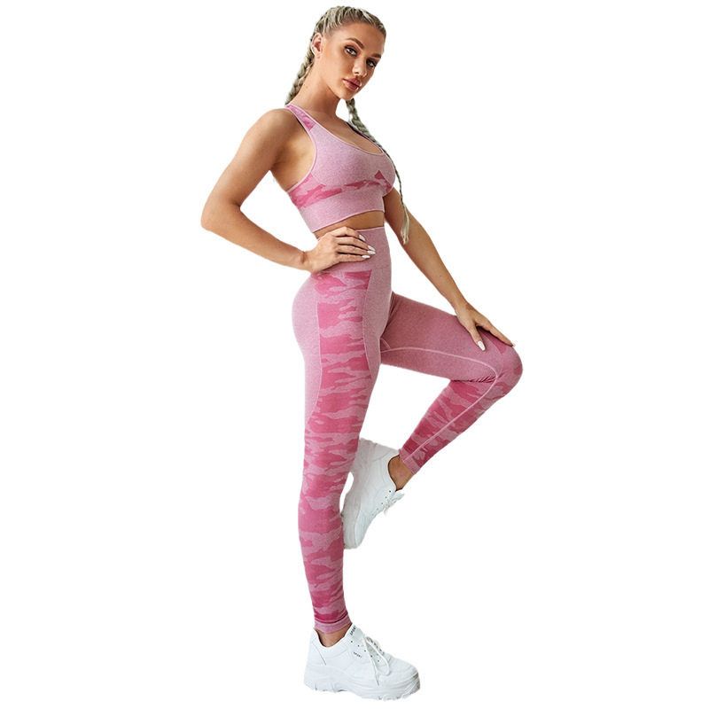 

Camouflage Yoga Clothes Suit 2024 New Arrival Fashion Export Classy Workout Clothes for Women Summer with Chest Pad Sports Suit for Women First Lotus Red S