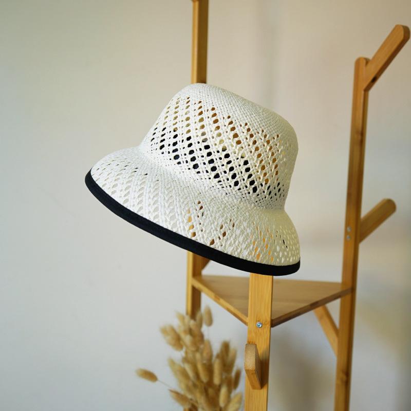 

Французький Елегантний Ретро Білий Капелюх-Дзвін Хепберн з Грибним Мереживом на Шнурівці, Плетений Солом яний Капелюх, Жіночий Літній Відпускний Капелюх Рибалки з Плоским Верхом M（56-58cm）