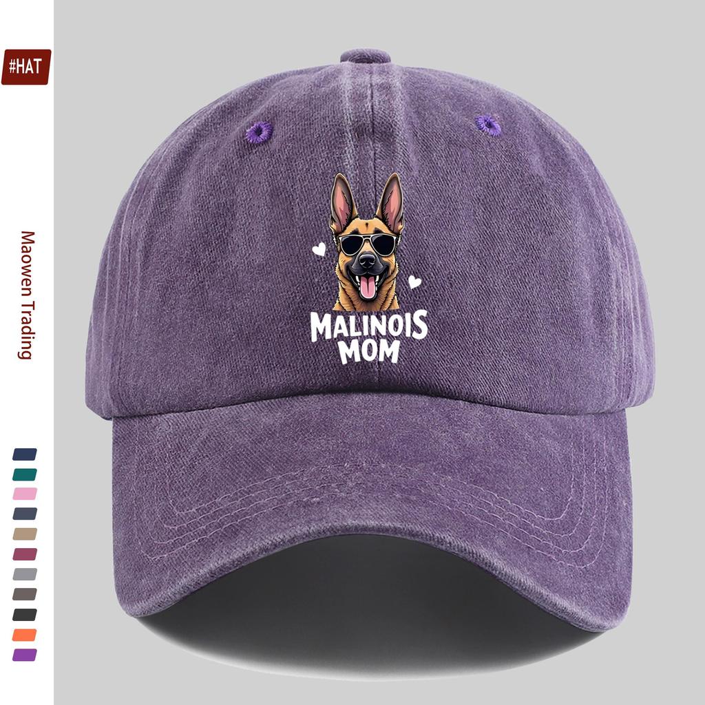 Pc Fashionable Malinois Dog Print Baseball Cap  Malinois Mom Letter Print Adjustable Buckle Closure Lightweight Polyester