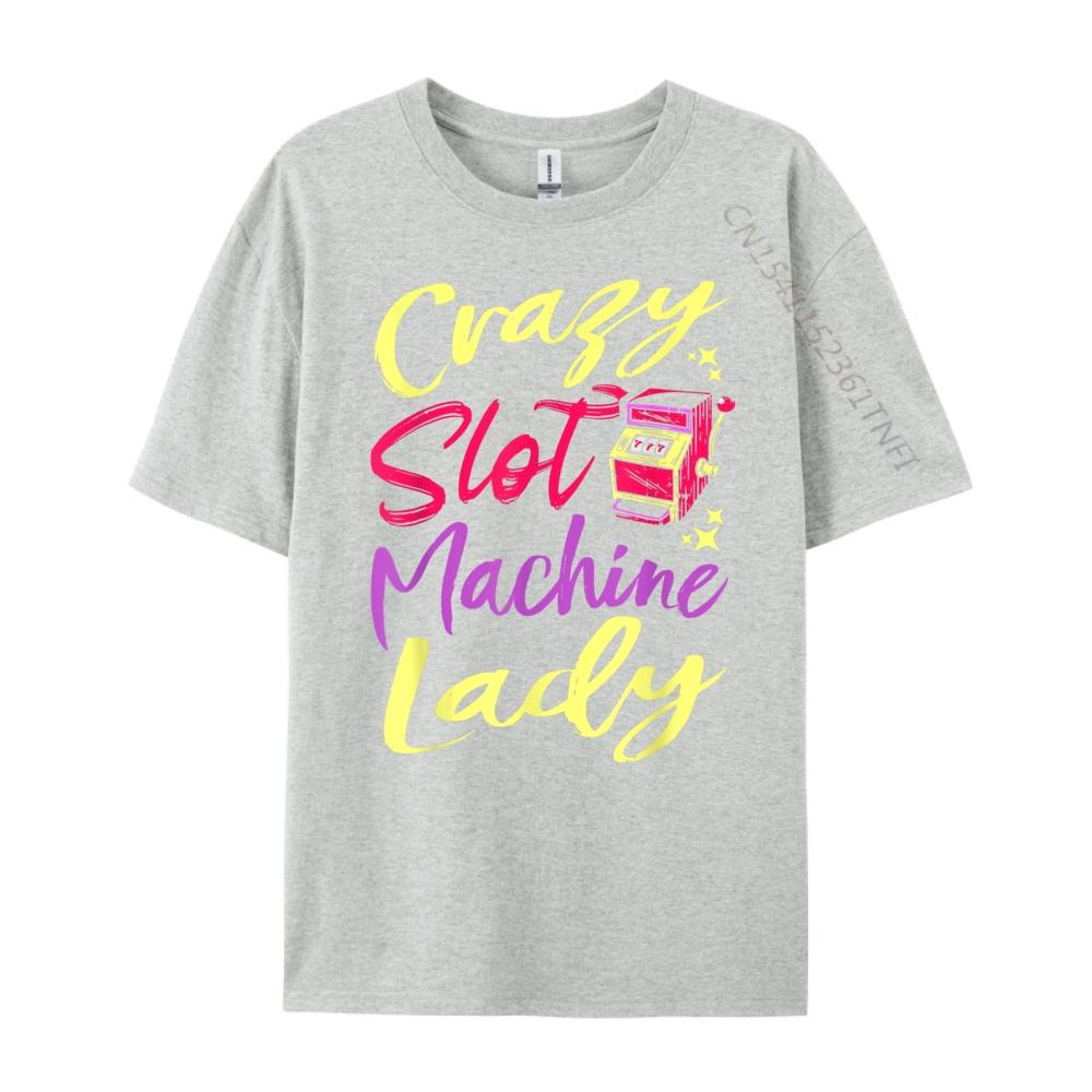 Crazy Slot Machine Lady Lucky Las Veagas Casino Game White Graphic Tee Fall Christmas Shirt Letter Tshirt