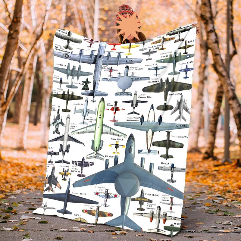 Flaneldecke mit Flugzeugmotiv, Weich, Warm, Ganzjahres-Überwurf, Design für Camping, Autoreisen, Wandern, Sofa, Bett, Büro, Perfektes Geschenk für Partys