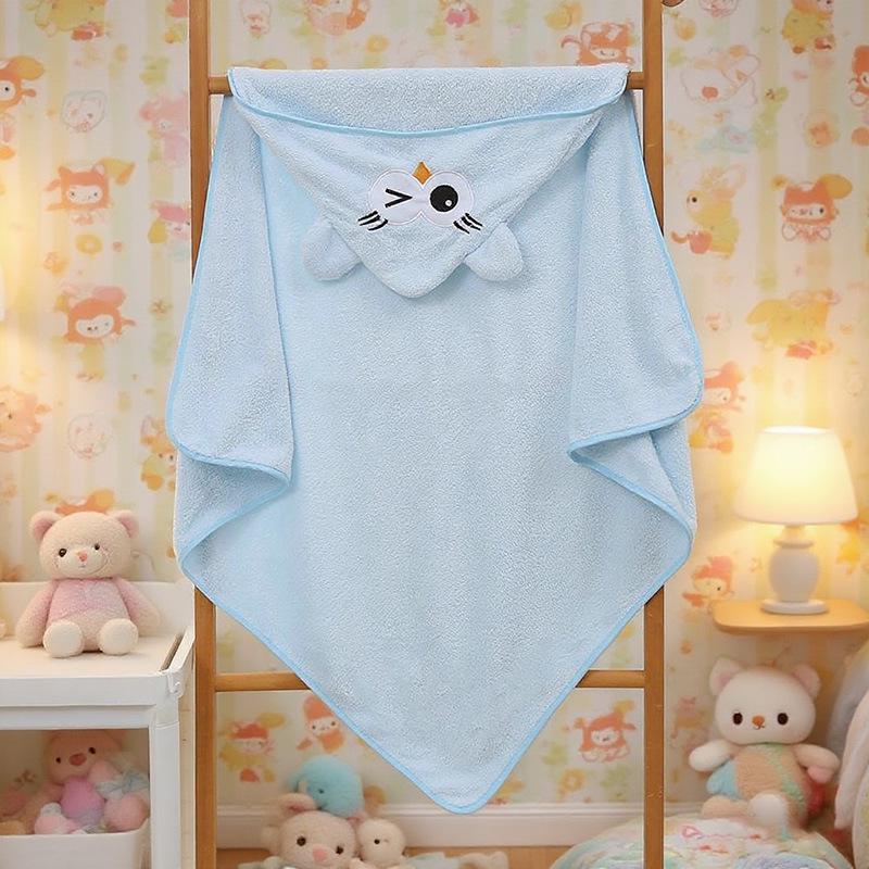 Cartoon Hooded Baby Swaddle & Bath Towel - Coral Fleece, Absorbent, Embroidered, Newborn To Toddler