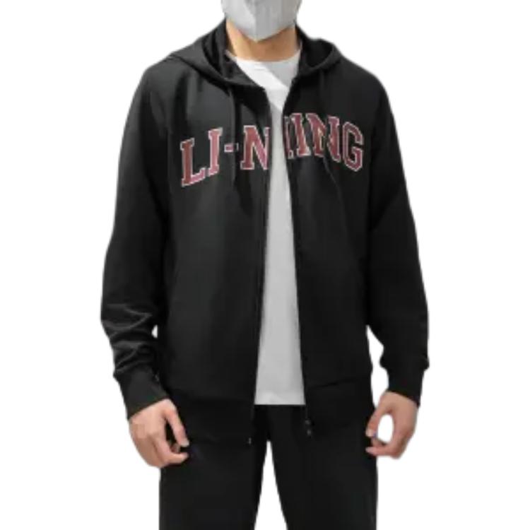 Li-Ning Campus Series Casual Hooded Letter Print Sweatshirt Unisex Sweatshirt Black YWDU561-1