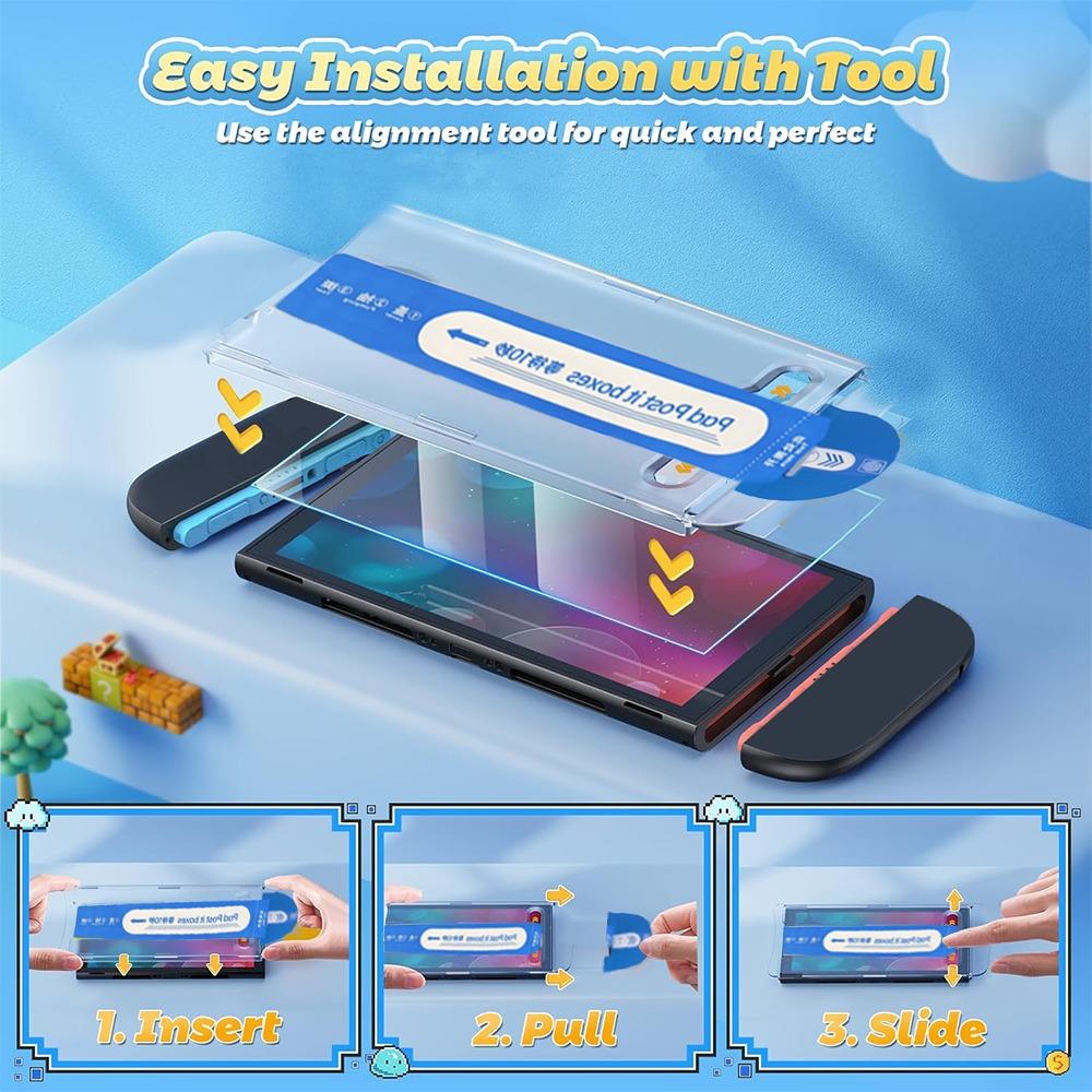 Easy Installation Screen Protector for Nintendo Switch 2 Game Console HD Tempered Glass Anti-Scratch Films with Joystick Caps