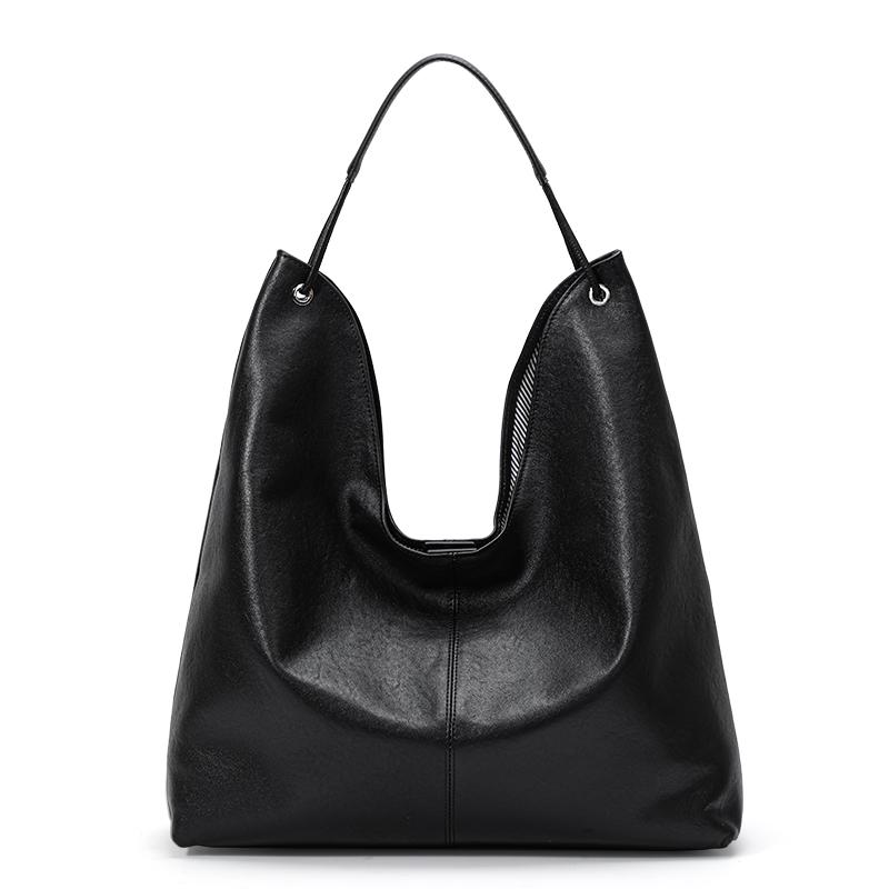 Women's Hobo Bag Genuine Leather Second Layer Soft Cowhide Handbag Black Fashion Shoulder Bag for Everyday Use