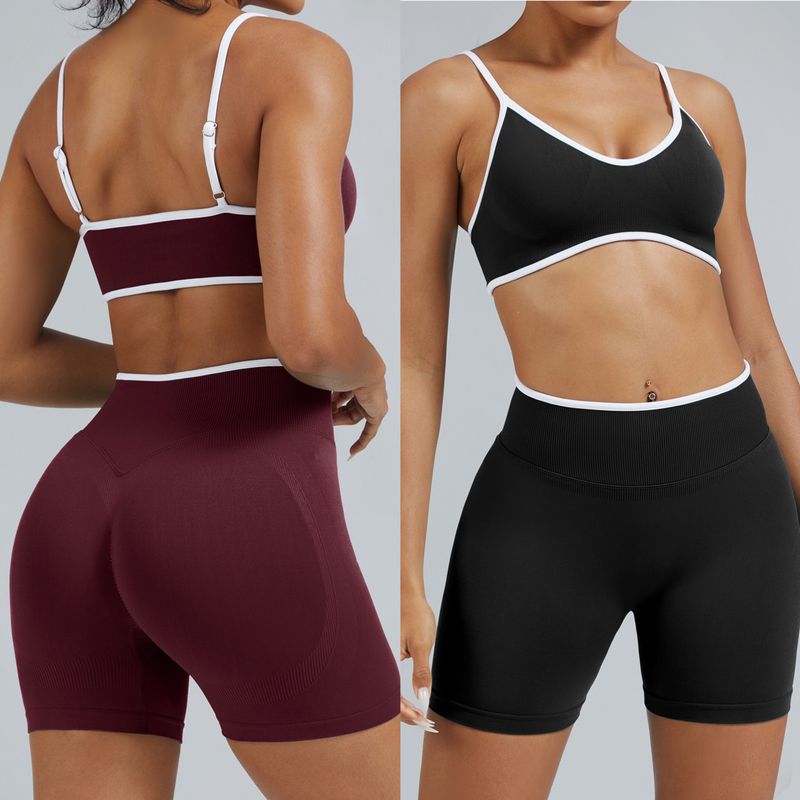 European and American Style Color-Block Seamless Tight Yoga Shorts for Women, Peach Butt-Lifting Sports Shorts, Running Fitness Shorts, Breathable