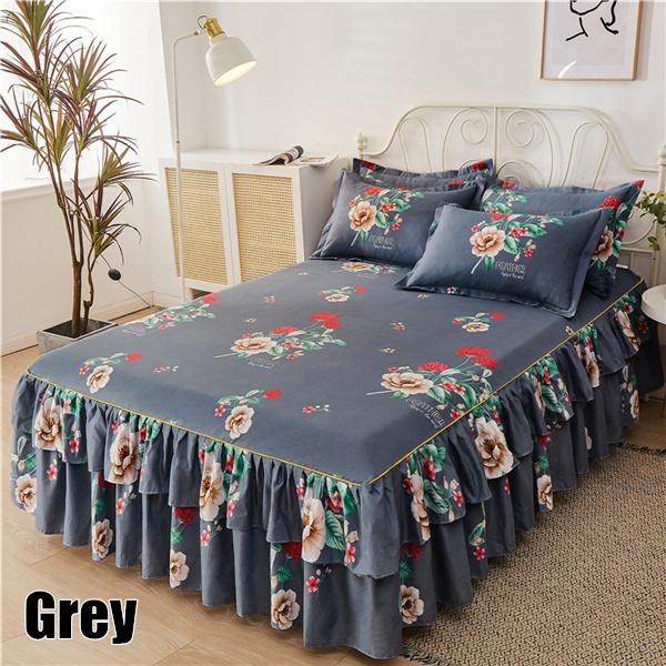 11 kleuren Single/twin/full/queen/kingsize Bed Rok Kussenslopen Set Elegante Sprei Bloemenpatroon Geborsteld Microfiber Verstoorde Lakens