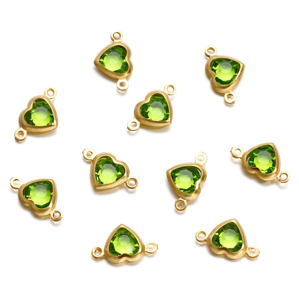 10pcs Stainless Steel Double Holes Heart with Crystal Rhinestones Bracelet Connectors for Necklace Pendants DIY Jewelry Making