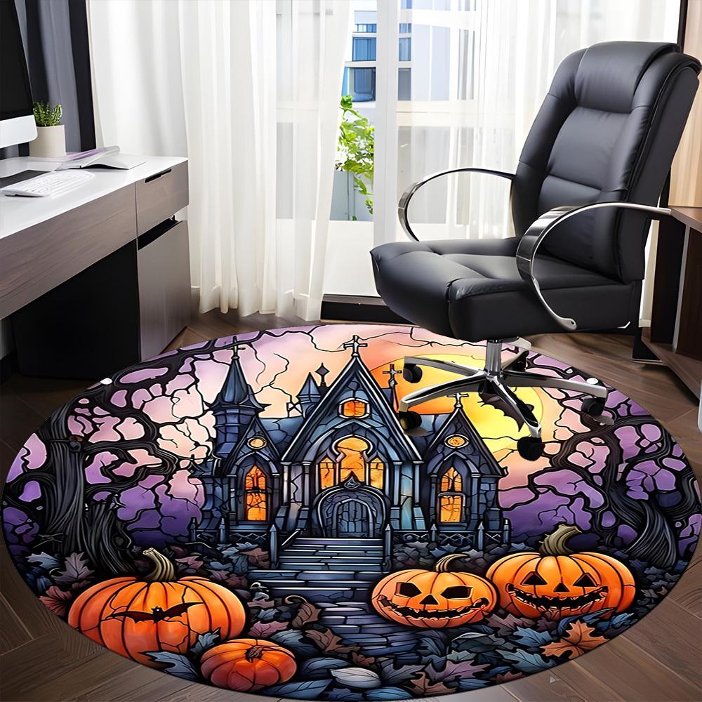 1pc Halloween Haunted Office Round Area Rug, Under Office Chairs Bedroom Living Room Home Decor, Room Deco