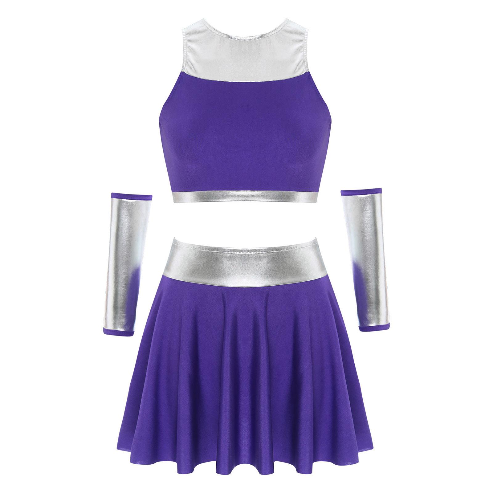 

Жіночий костюм астронавта, топ без рукавів, рукавички, міні спідниця-кльош, набір костюма для косплею на Хелловін S фіолетовий