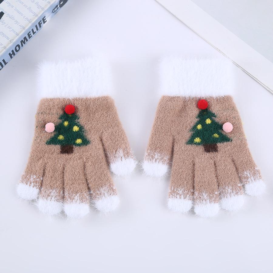 Parent-Child Christmas Tree Knitted Gloves: Warm, Five-Finger Design for Adults and Kids, Ideal for Autumn and Winter Outdoor Activities.