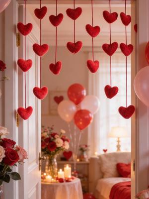 Plüschherz Türvorhang Romantische Rote/Rosa/Blaue Hängende Herzdeko für Valentinstag Hochzeit Schlafzimmer Zuhause Partydeko Geschenke