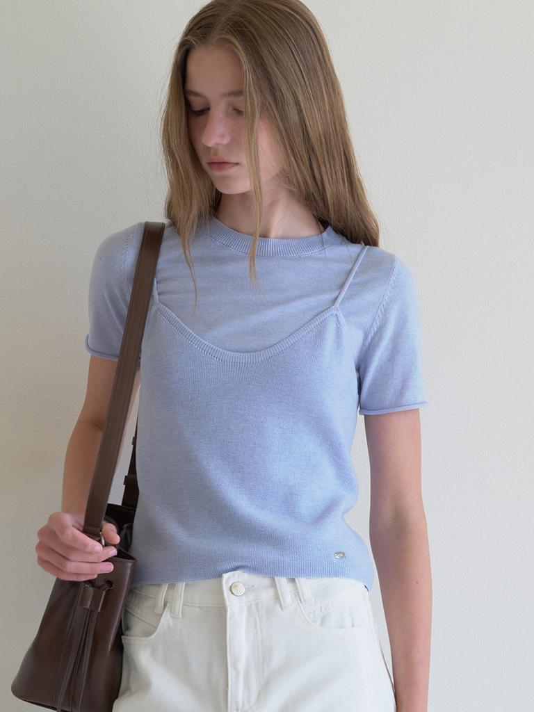 Elssibeui Bustier Overlay Knit Top_Skyblue