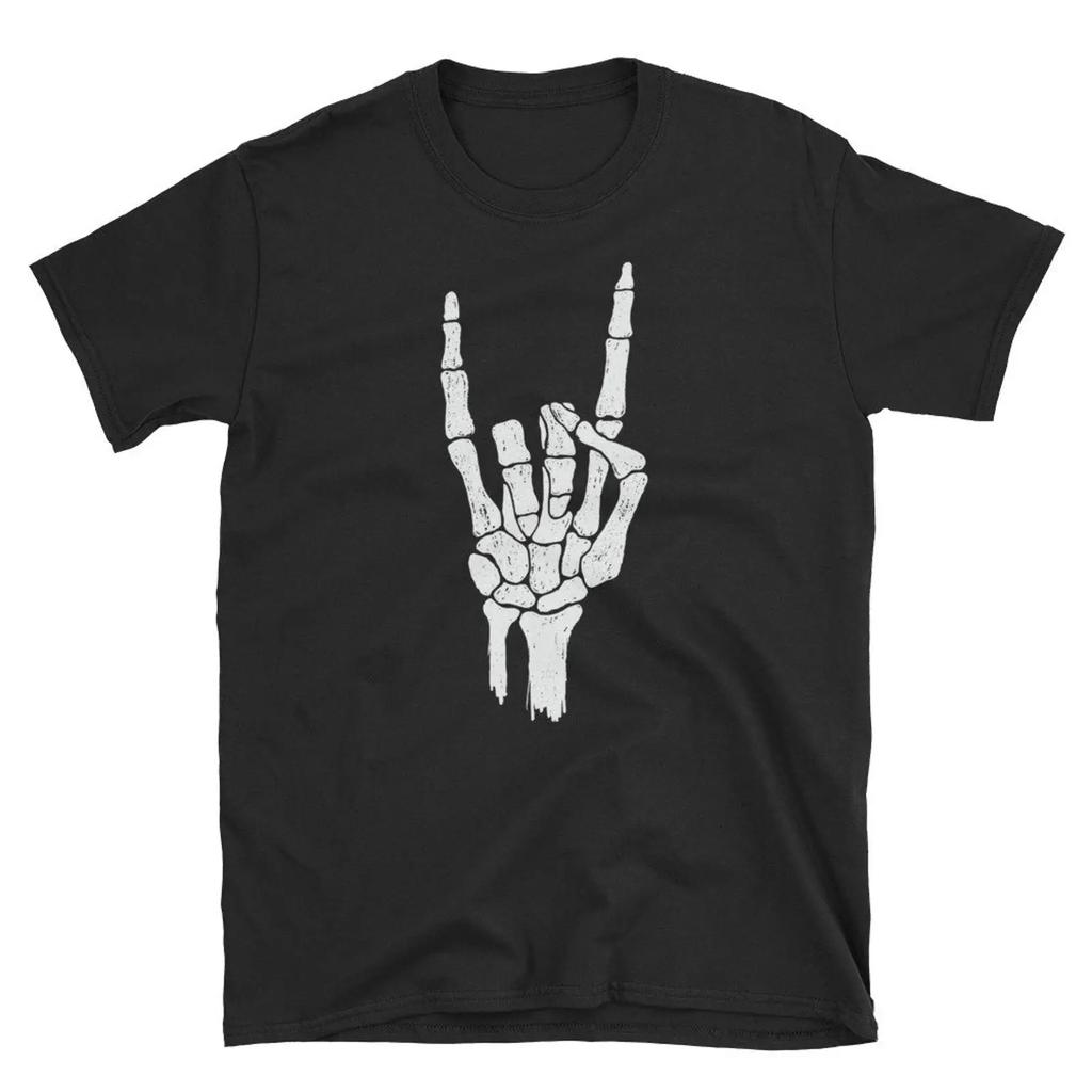Devil Sign Of The Horns Skeleton Hand Rock On Scary Halloween T Shirt Vintage Breathable Stylish Designer Clothes
