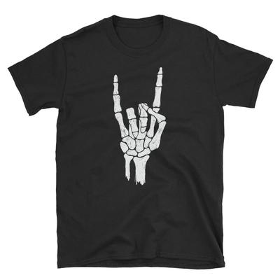 Devil Sign Of The Horns Skeleton Hand Rock On Scary Halloween T Shirt Vintage Breathable Stylish Designer Clothes