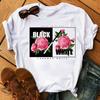 Fashion Women T Shirt Flower Printed T Shirt Casual Black Tops 90s Ladies Girl Tee Shirt Female Harajuku Graphic T -Shirt